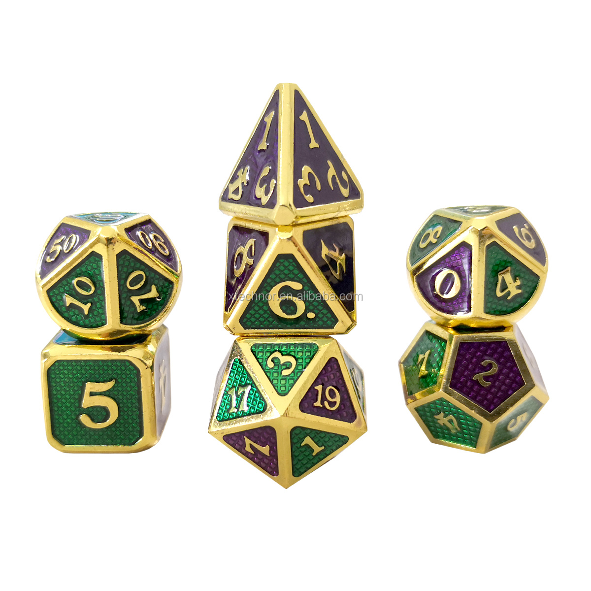 Mechanical Heavy Metal Dice Toy Green Purple Gird Style Solid Enamel Zinc Alloy Polyhedron Dices Sets For Table Board Games