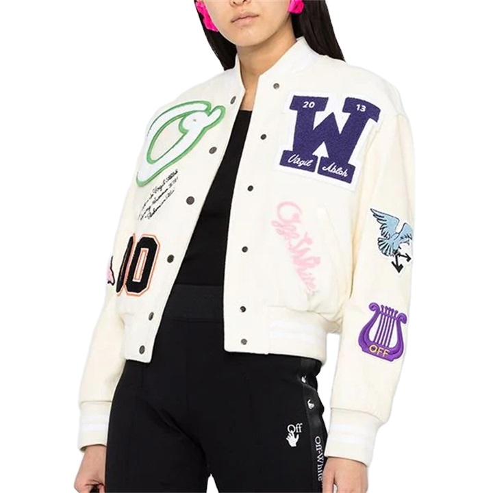 OEM custom leather sleeve chenille embroidery college vitage letterman varsity jacket for women