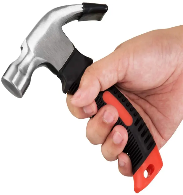 Small Claw Hammer 8 oz. with Magnetic Nail Starter - Polished Heavy Duty Steel Head - Rubber Grip Handle - Mini Hammer for Home