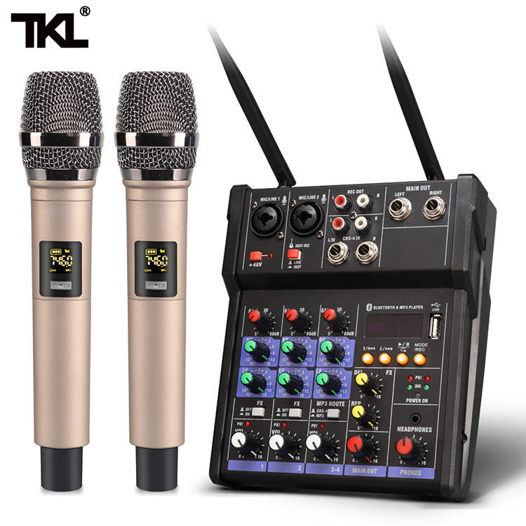 TKL UHF беспроводной микрофон 4 канала DJ микшер live MP3 studio мини KTV аудио микшер USB звук микшерный пульт