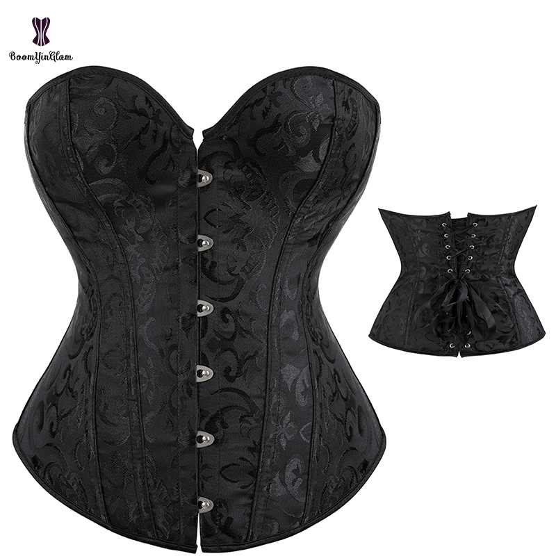 Black Women's Corset Sexy Elegant Jacquard Gothic Bustier Corset 12 Bones Floral Embroidery Lingerie
