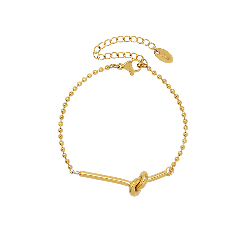 Woying Charm 18K Filled Gold Stainless Steel Little Lucky Heart Knotted Bracelet Gold Beads Adjustable Bracelet