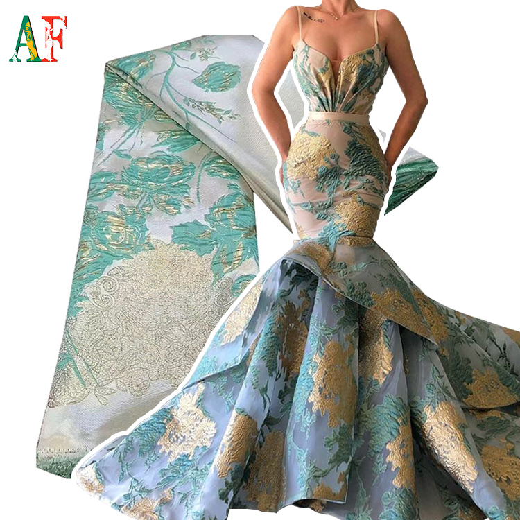 AF Elegant African Silk Brocade Fabric Metallic Floral Jacquard Kimono Fabric for Party