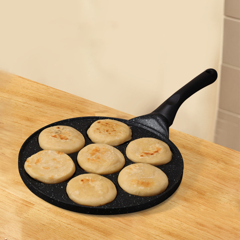 Household Kitchen Cookware Use Non Sticking Pan 7-Grid Multi Breakfast Cooking Egg Frying Pan with Smiling Face Pattern
