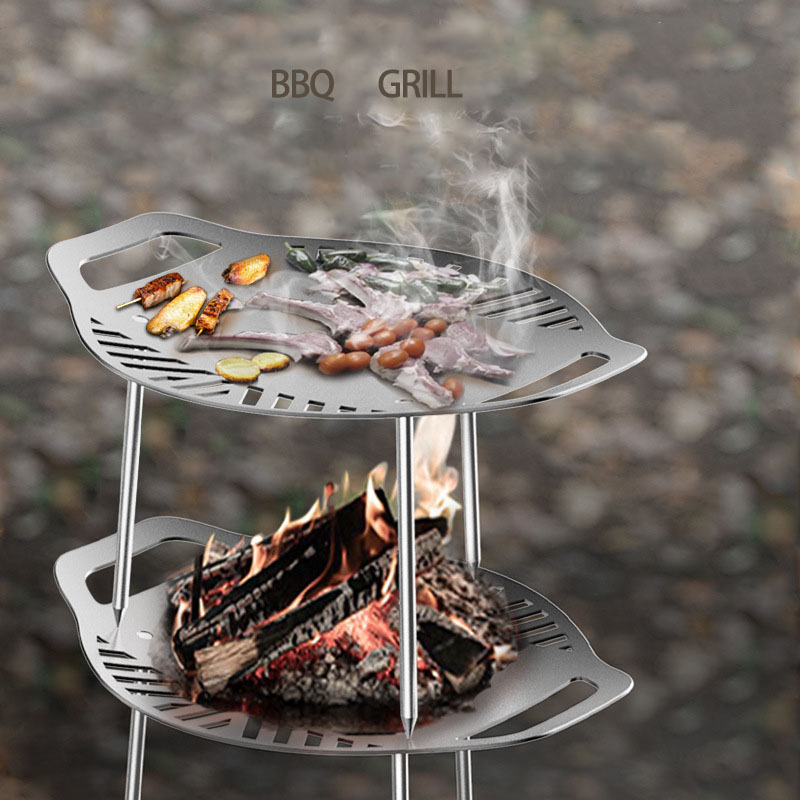 Camping Portable Folding Grill Outdoor bbq Tray Frying Pan Grill Barbecue Brazier Stainless Steel Non-stick for Cooking