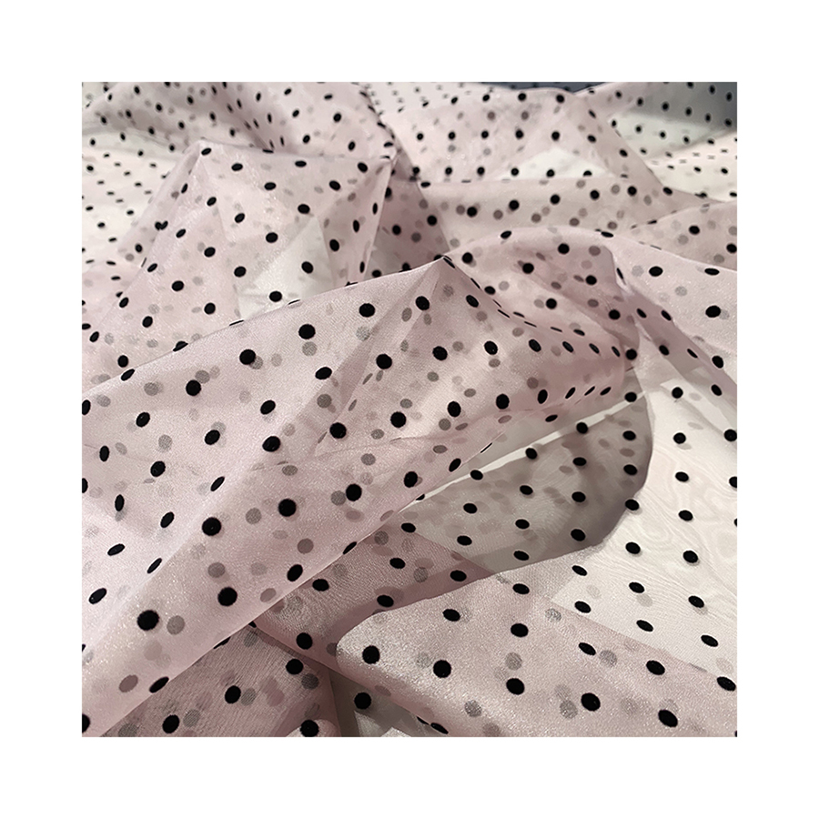 Wholesale flock organza print polyester nylon fabricKF4004 D/#DK-497-2