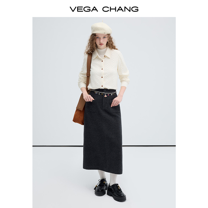VEGA CHANG 2025 New Design Winter High Waist Straight-leg Skirts For Women Slim Traditional Casual Long Skirt Wool Skirt