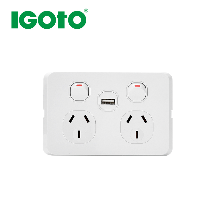 RS315-USB австралийский стандарт 10A горизонтальный двойной powerpoints 1 двойных настенных выключателей с USB