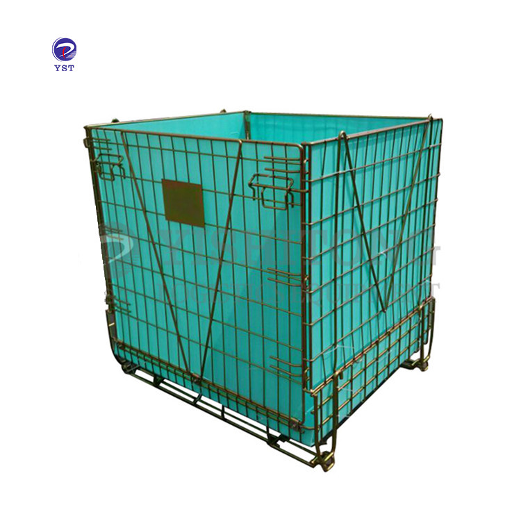 Collapsible folding storage cage/mesh container with pp pallets