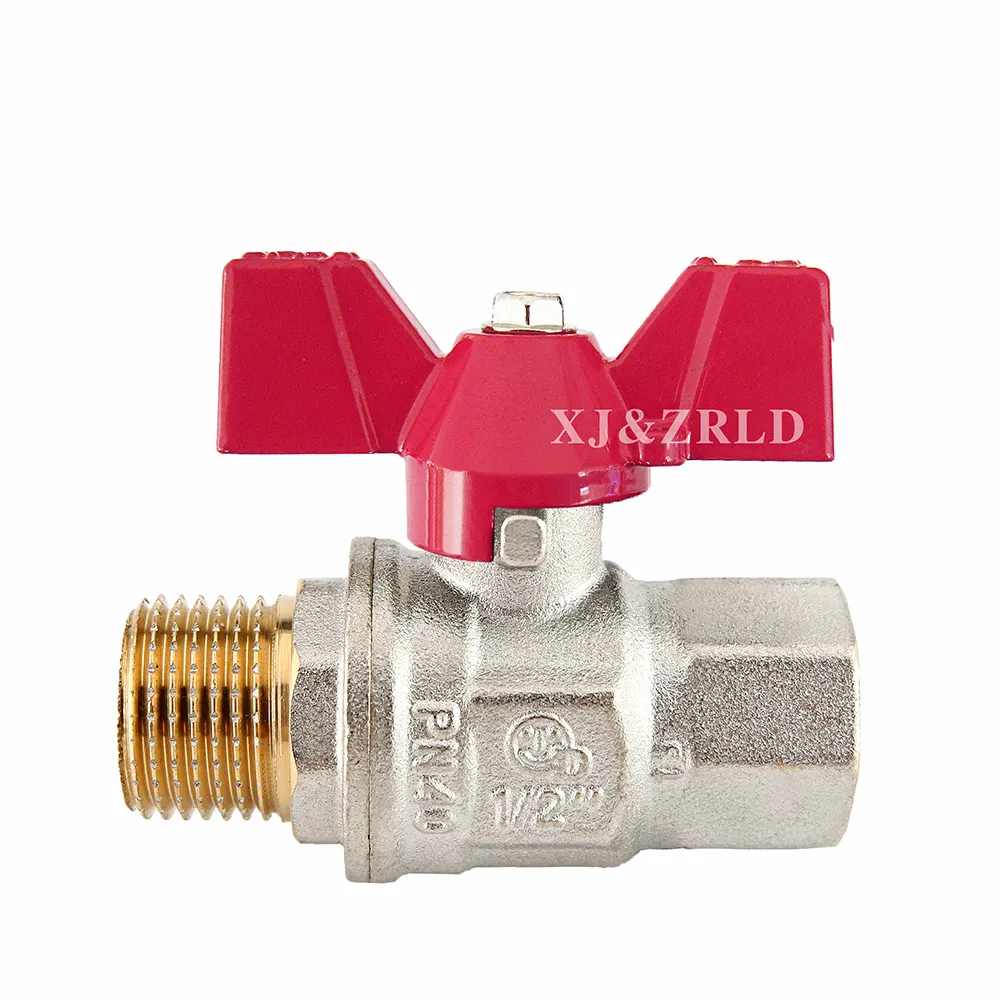 DN15-DN25 Brass Nickel plated external threaded butterfly handle ball valve