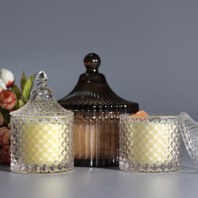 2021 New Factory OEM Custom Logo Decorative Glass Ceramic Crystal Clear Glass Candle Jar with Lid