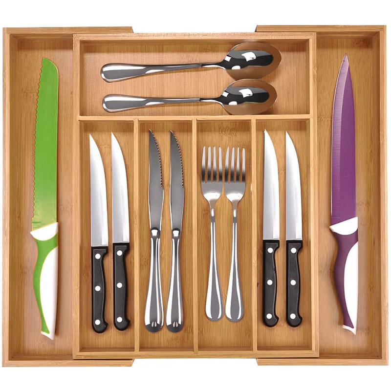 adjustable cutlery Custom Flatware Kitchen Drawer Organizel Expandable Silverware 6 Compartments Cutlery Tray Drawer Organizer Kitchen Drawer Cutle