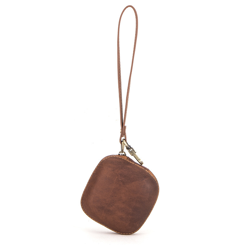 Genuine Leather Headphone case lanyard storage box with Hook Wireless charging Bluetooth headset protector pouch cover