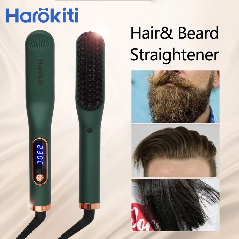 Straightening Hair Brushes ST778 1 Step Wet Dry Dual Use Electric Heating LED Digital Hot Hair Brush For Men's Beard Straightener