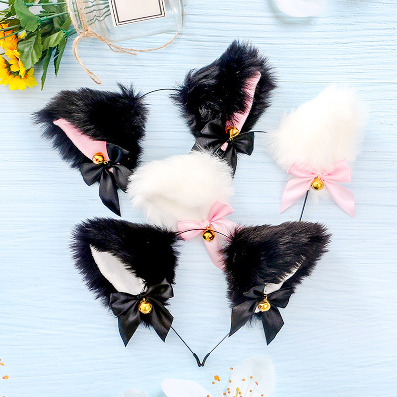 Beautiful Masquerade Halloween Cat Ears Cosplay Adjustable Party Costume Bow Hair Tie Bell Headwear Headband Hair Accessories