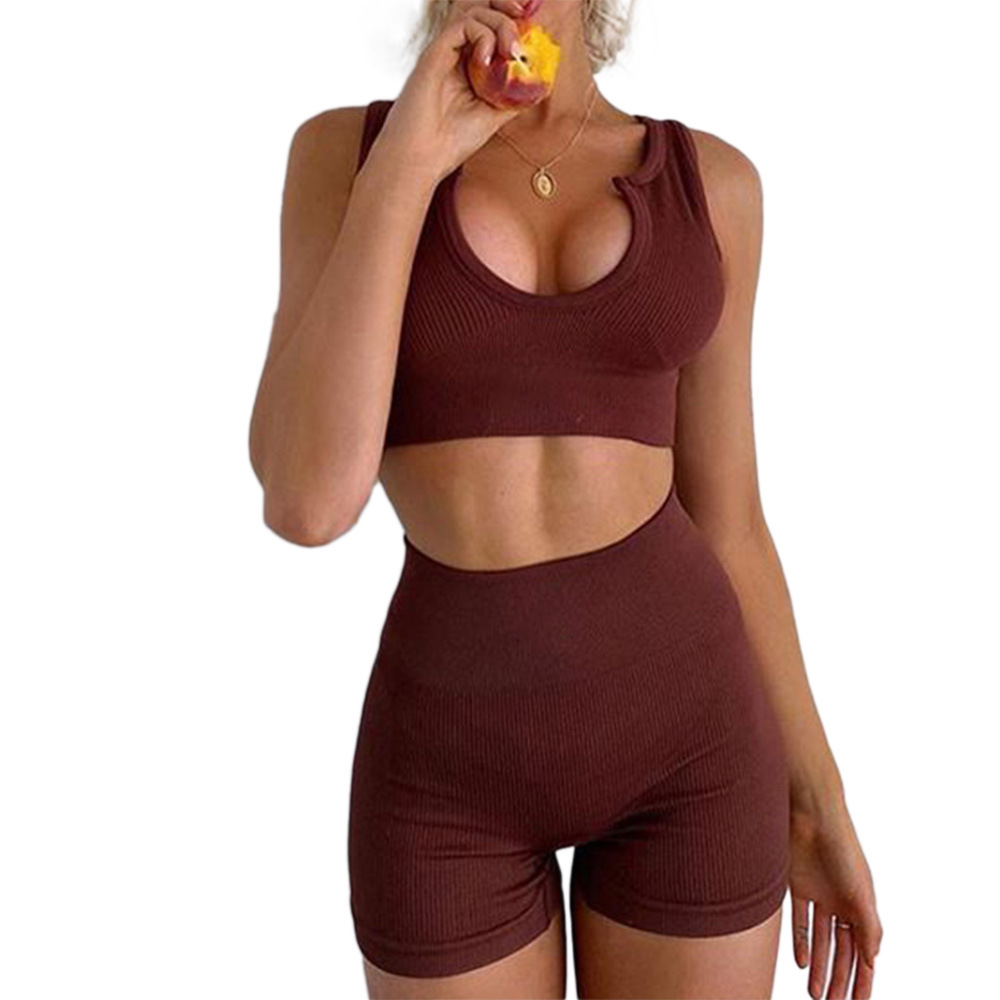Factory Wholesale Square/V neck workout women's tank top and short pant set ladies two-piece suit