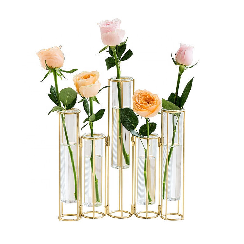 2021TF Amazon Hot Sale Iron Flower Glass Vase multi-shaped home decoration iron vase