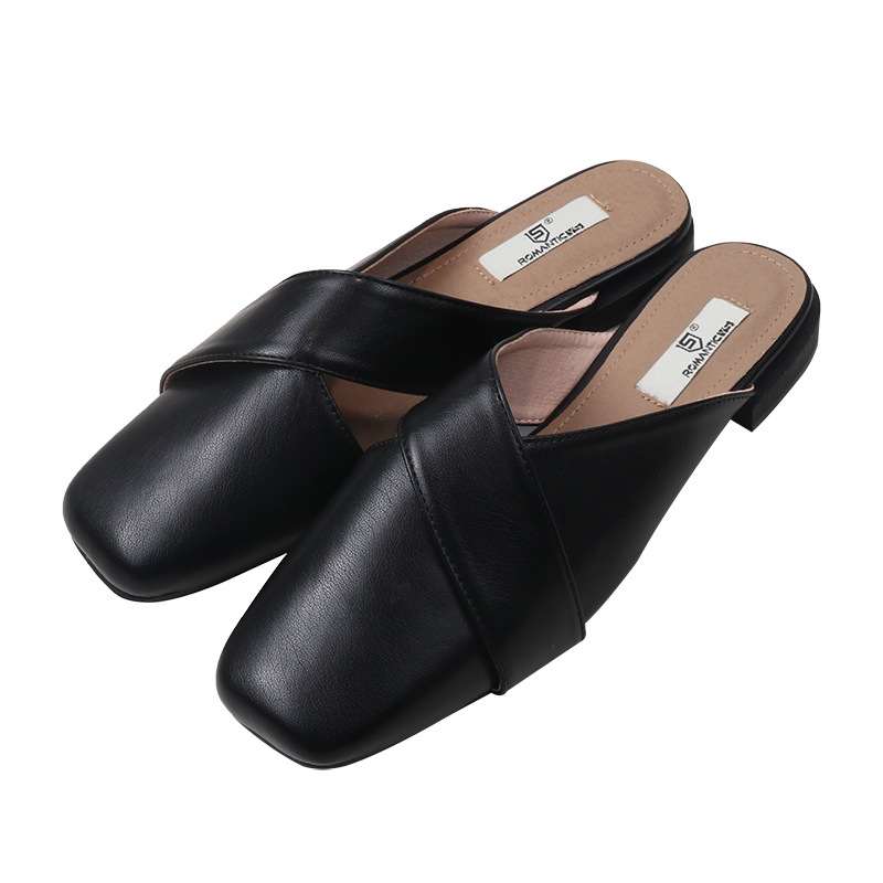 South Korea dongdamen Baotou half slippers women's summer wear flat bottom sandals fashion net red lazy cross Muller shoes