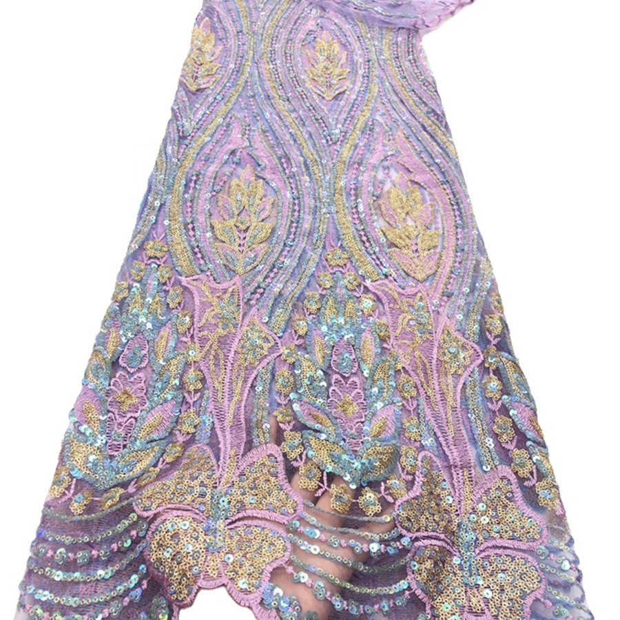 Latest Fashion dream color sequin Lace fabric tulle african abuja Tulle Lace french lace For nigerian wedding dresses