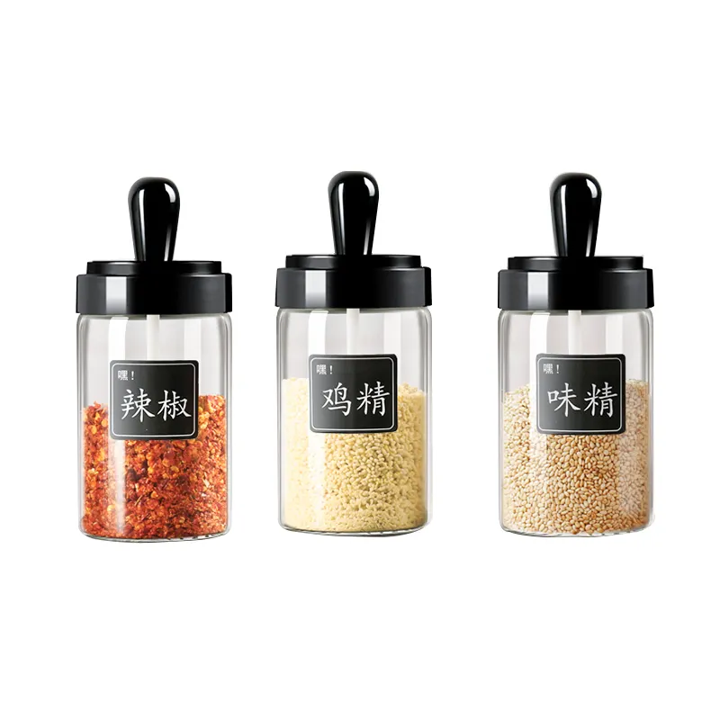 Glass Spice Jar New Design Kitchen Glass Spice Storage Jars Glass Seasoning Bottle With Spoon And Lid