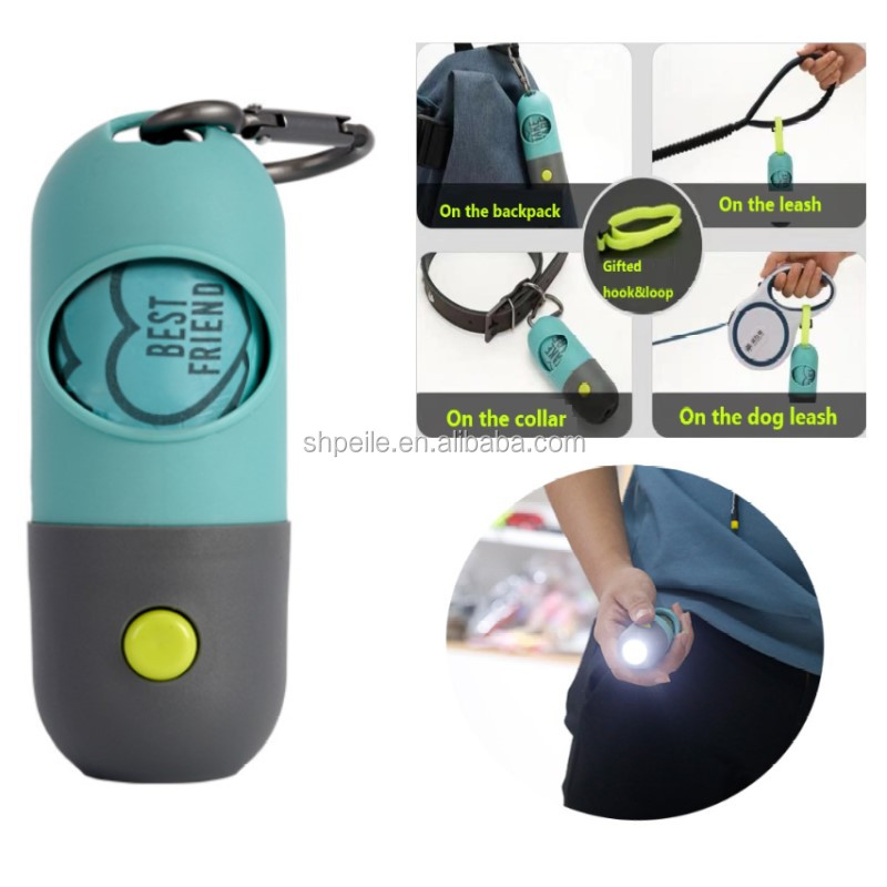 Pill Shape Pet Dog Poop Waste Bag Holder Dispenser with LED Flashlight
