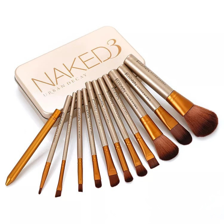 Оптовая продажа нового поколения 12 кисти для макияжа набор кистей NAkED3 золото портативный набор кисти косметический блеск для губ, губной блеск с косметических инструментов