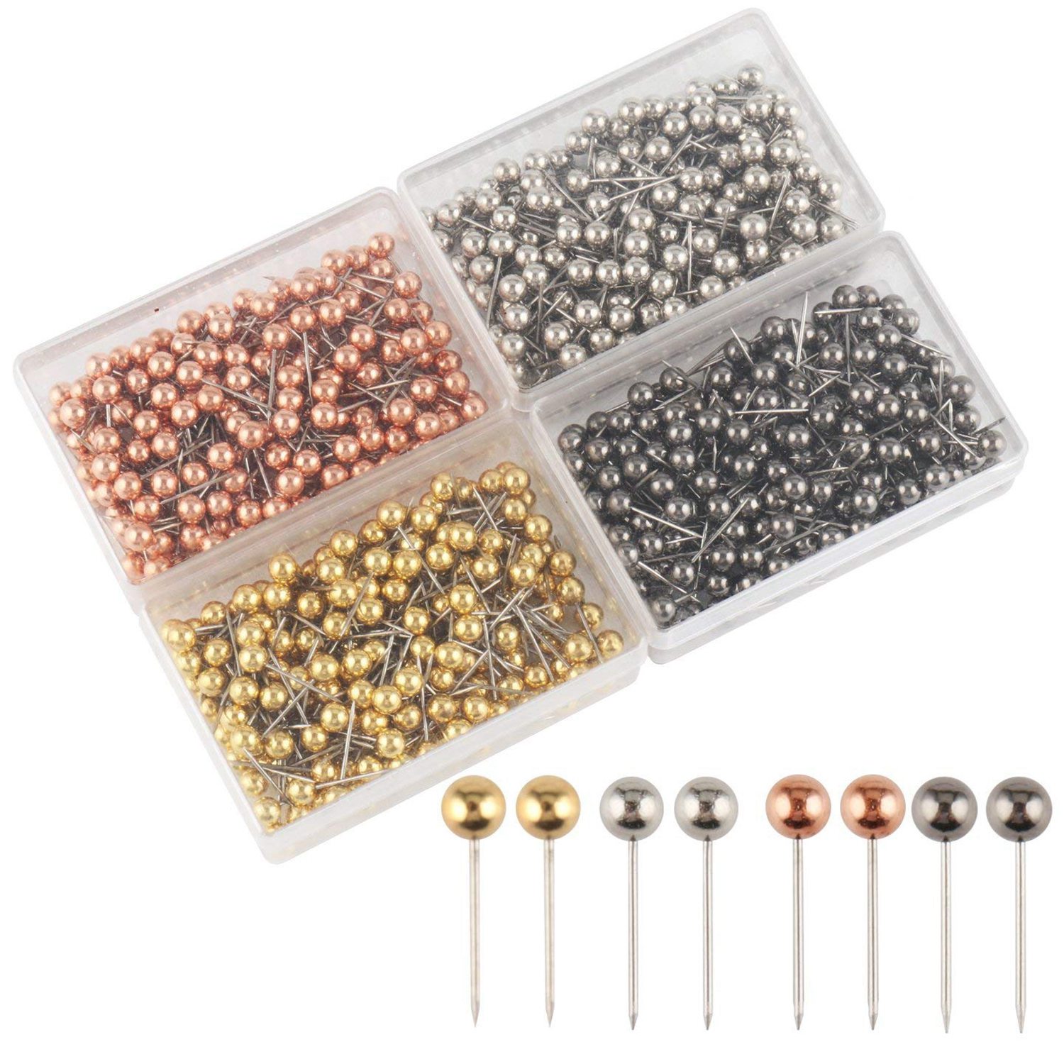 800 штук карта Tacks 1/8-дюймовый Ретро пластик + металлические бусины головка маркировки канцелярские кнопки, 4 вида цветов