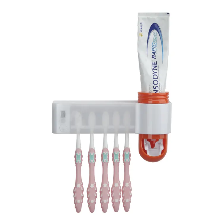 Bathroom accessory set uv disinfect toothbrush case automatic toothpaste dispenser with uv sterilizer