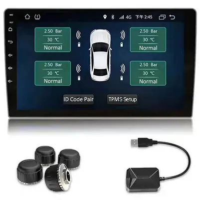 Система контроля давления в шинах TPMS, USB-система на Android, с 4 датчиками, 5 В, с внешними и внутренними датчиками