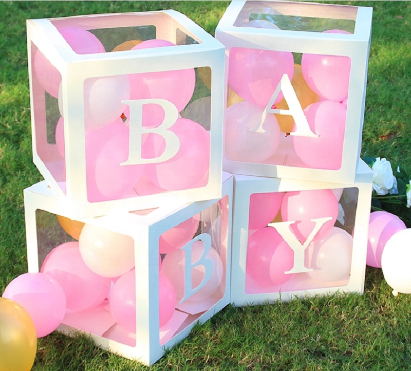 Baby Shower шар коробки Свадебная вечеринка аксессуары (4 шт. цвета: золотистый, прозрачных коробок Декор Baby Shower душ день рождения участник фон