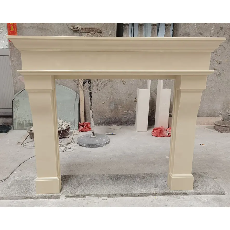 Marble Flame Braga French Milan Cream Heat Design Micro Marble Artificial Stone Fireplaces Surrounds Frame Mantels