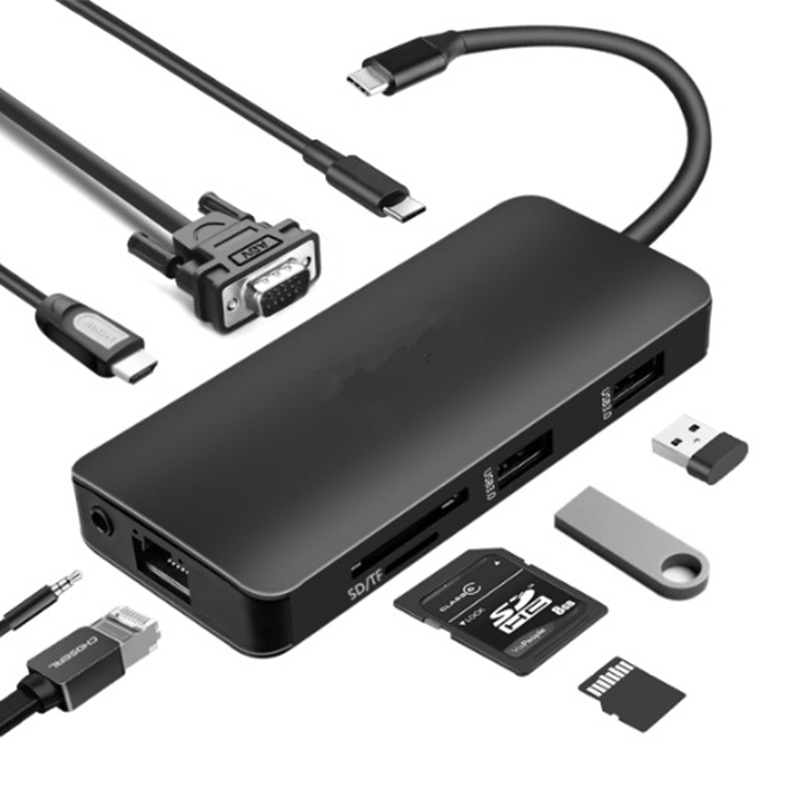 9 в 1 Type-C к HD, VGA, 2 USB3.0, SD/MMC, микро SD/TF Card Reader устройство чтения карт, 3,5 мм аудио, pd-порт, подходит для Mac Pro