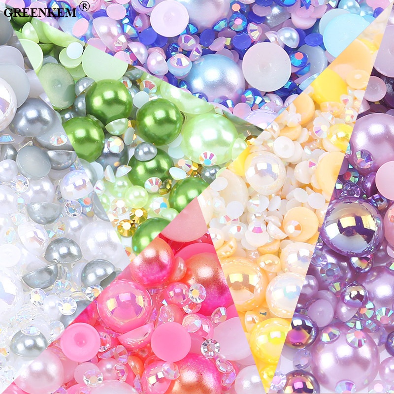 Wholesale 3-10mm Multicolor Mixed Color Resin Rhinestone For Nail Art Charms DIY Mixed ABS Pearl Rhinestone Nail Accessories
