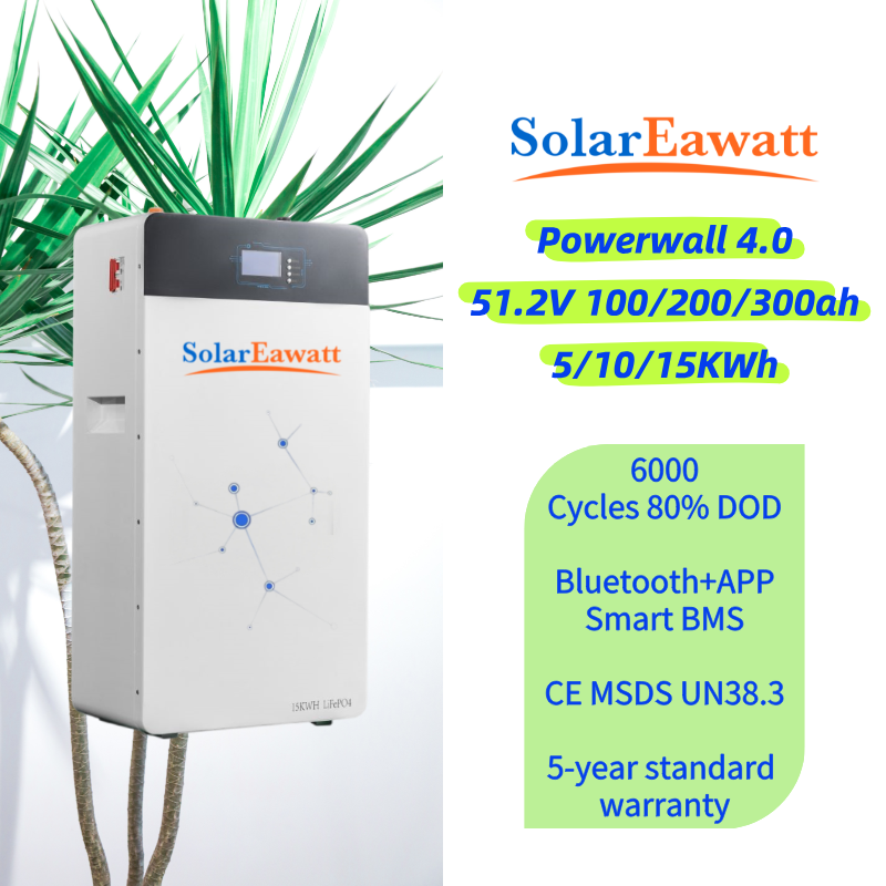 SolarEawatt 51.2V 48V 200ah 300ah Wall Solar System Lifepo4 Powerwall 10kwh 15Kwh Lithium Batteries De Home Storage Battery