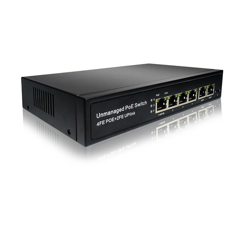 4 порта PoE + с 2 портами 100 Мбит/с Ethernet uplink 60 Вт 78 Вт plug & play безвентиляторный настольный коммутатор 802.3af/at PoE
