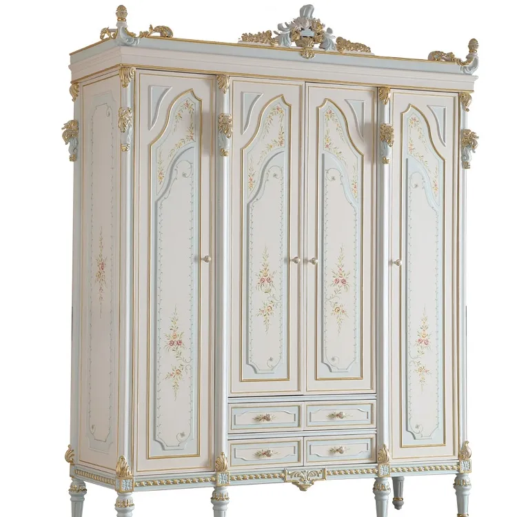 Luxury Bedroom Furniture, French Classical Wooden Wardrobe with 4 doors