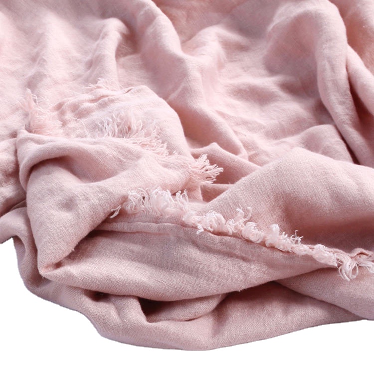 LZ vintage stone washed fringe 100% pure french linen decorative throw blanket pink wholesale