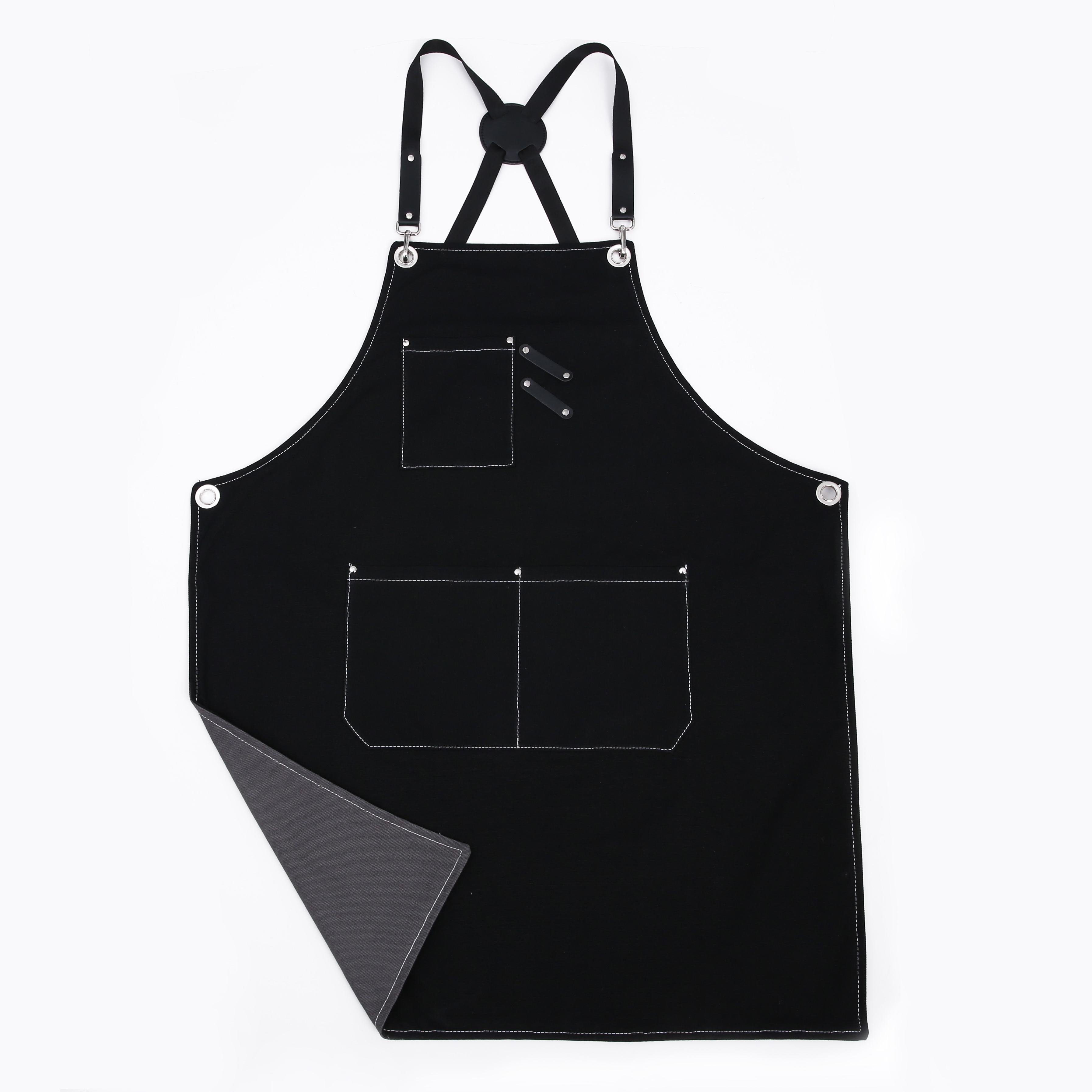 Double sided Cotton Canvas Apron, Cross Back Strap Adjustable Work Apron with Size:27" x 24"