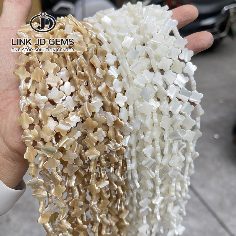 JD 6mm/8mm/10mm Natural White Four-Leaf Clover Shape Shell Beads Mother Of Pearl Loose Beads For Jewelry Making