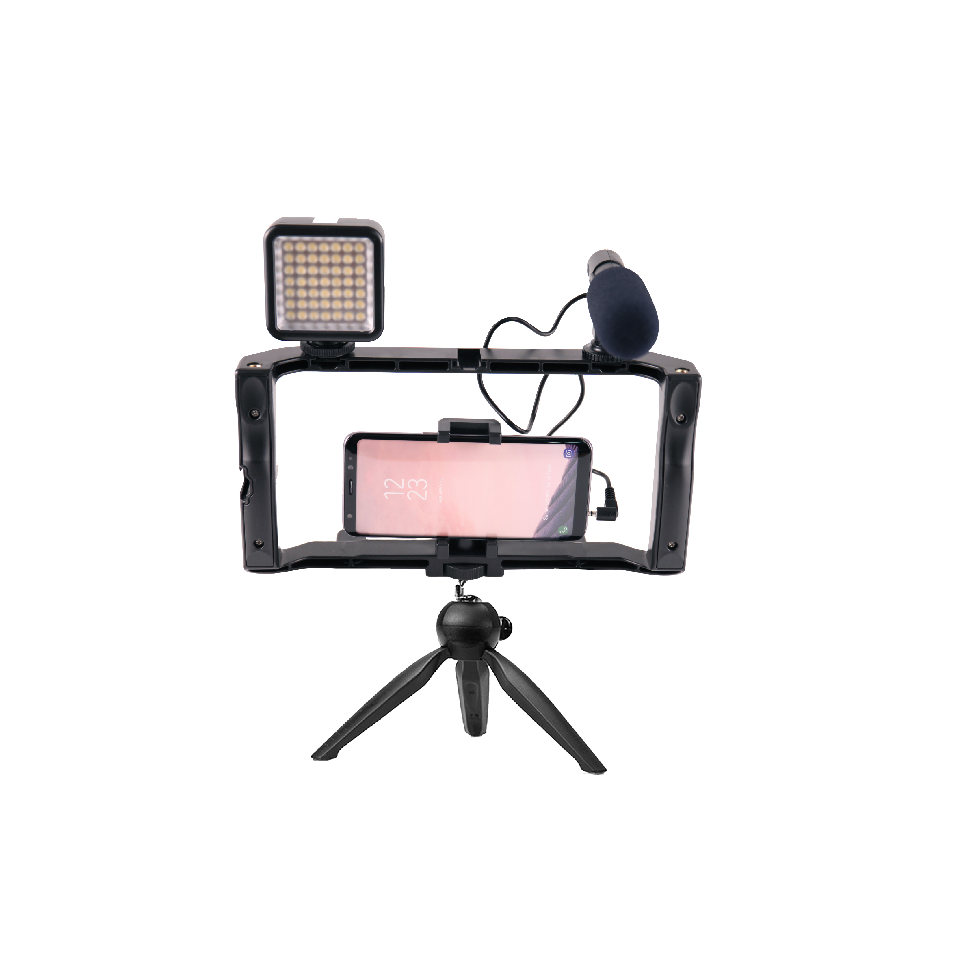 Smartphone Video Rig Kit Recording Video Stabilizer Rig Handle Grip with Microphones Professional Studio Light