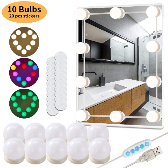 Голливудский стиль RGB Led Макияж косметическое зеркало с подсветкой для макияжа комплект с 14 затемнения RGB Led лампочки