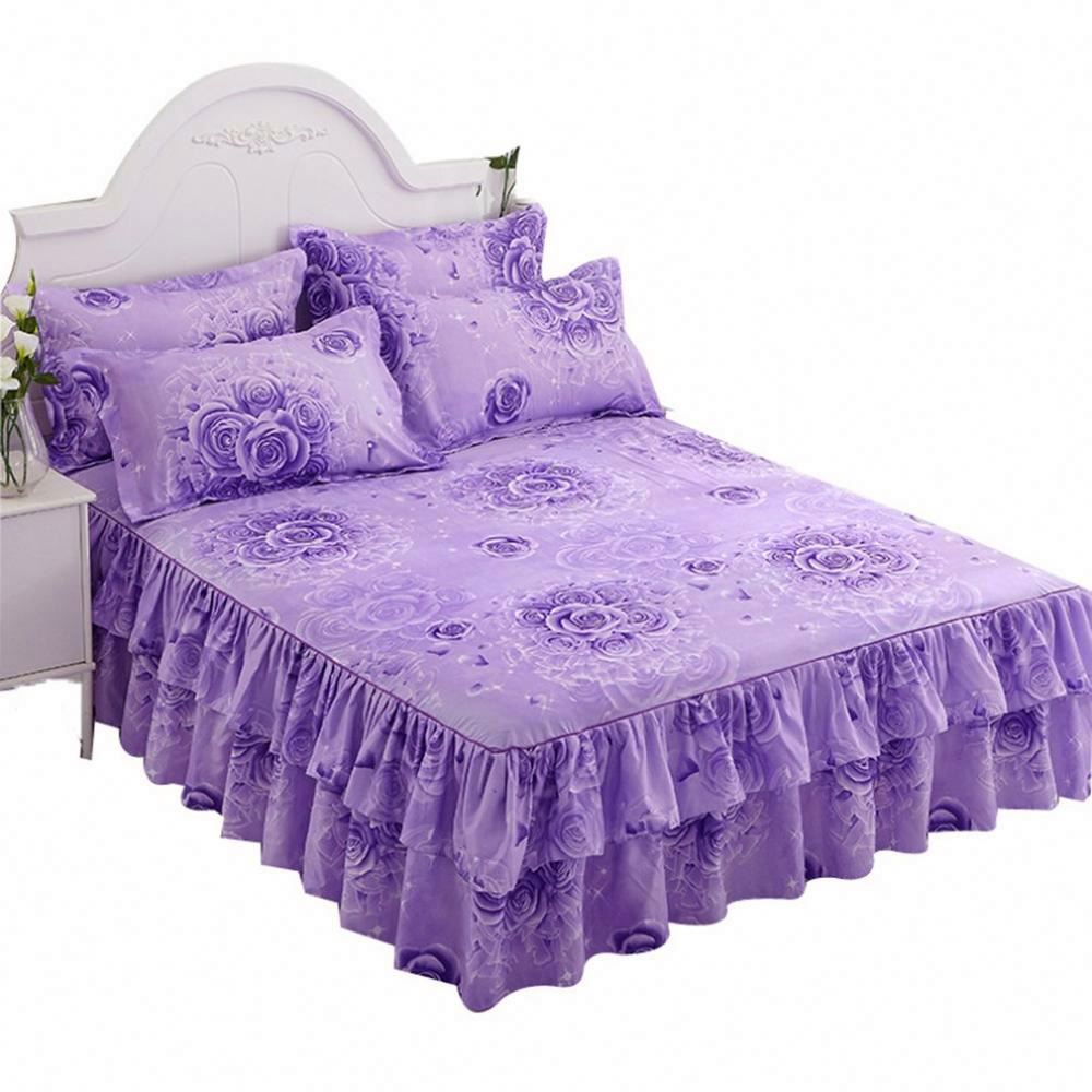 Floral Fitted Sheet Cover Graceful Bedspread Lace Fitted Sheet Bedroom Bed Cover Skirt Wedding Housewarming gift