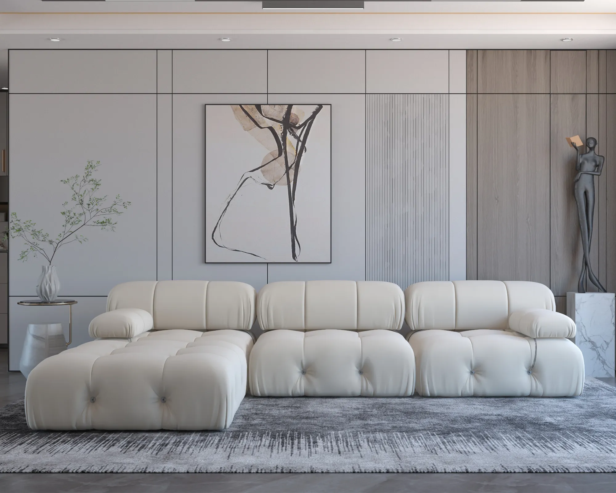 Italian L-Shape Modular Sectional Sofas White Chaise sectional couch sofa indoor Living Room velvet Sofa set