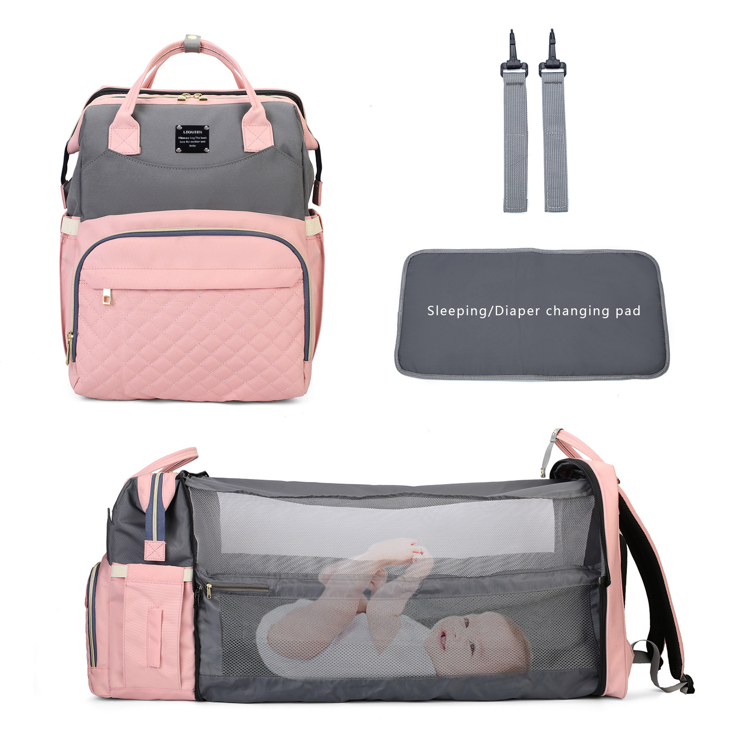 0903 Custom Wholesale 2021 Multifunctional New Born Travel Bed 3 in 1 Waterproof Baby Mothers Diaper Bag Backpack