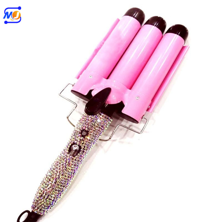 Zkagile New Style High-end Luxury Tourmaline Diamond Bling Handle 5 Size Chose 3 Barrel Wave Triple Rollers Hair Curler