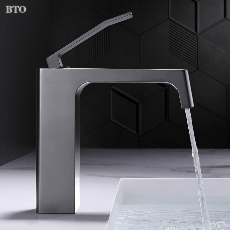Wash Basin Faucet Brass Deck Mounted Basin Hot Cold Water Bath Mixer Black Grey OEM Bathroom Tap