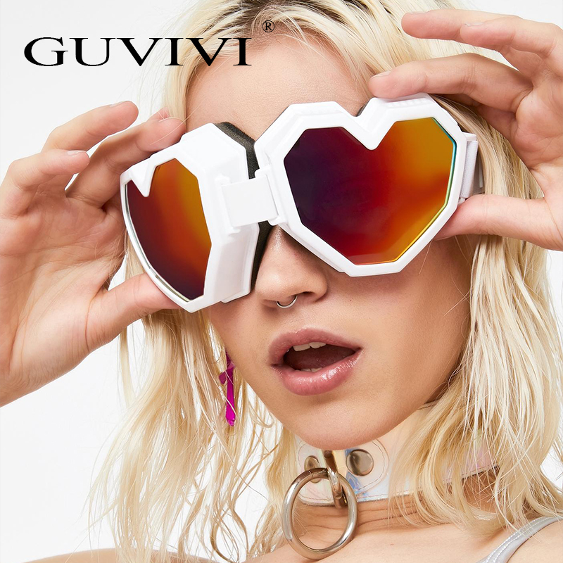 Guvivi новые унисекс лыжные очки в форме сердца зеркальные солнцезащитные очки 2021 Oculos De Sol Feminino