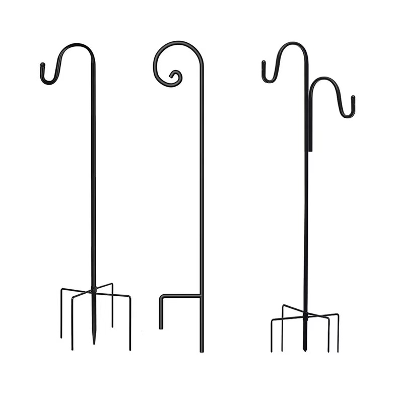 Adjustable Shepherds Hook for solar hanging / Black shepherd hooks /free standing decoration shepherd hooks