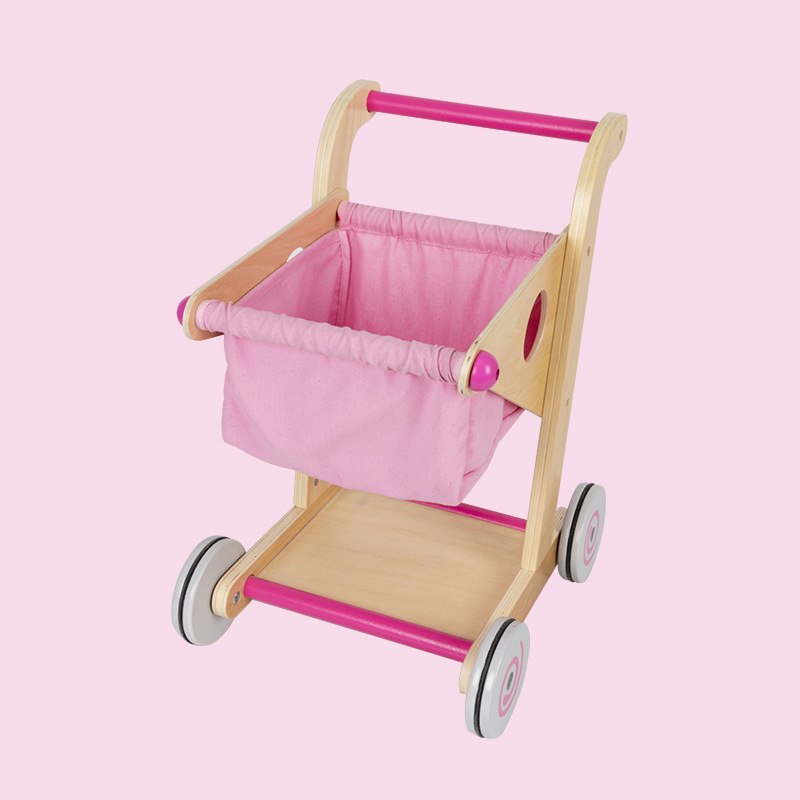 Children's simulation shopping cart toy girl supermarket cart play house baby kitchen toy wooden toddler stroller