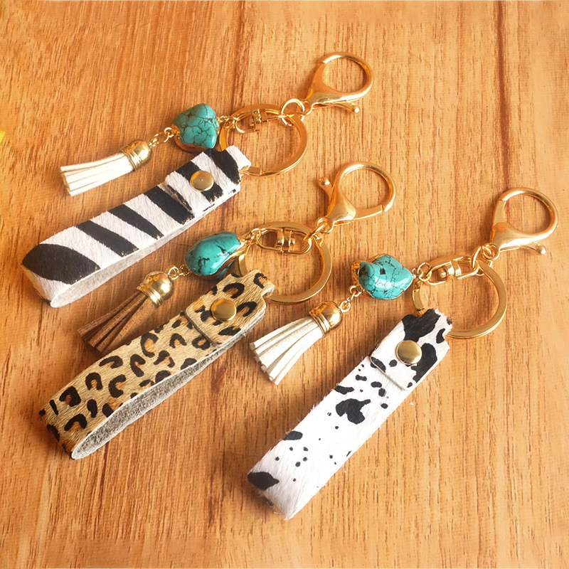 Handmade Gorgeous Cute Fall Turquoise Leopard Keychain